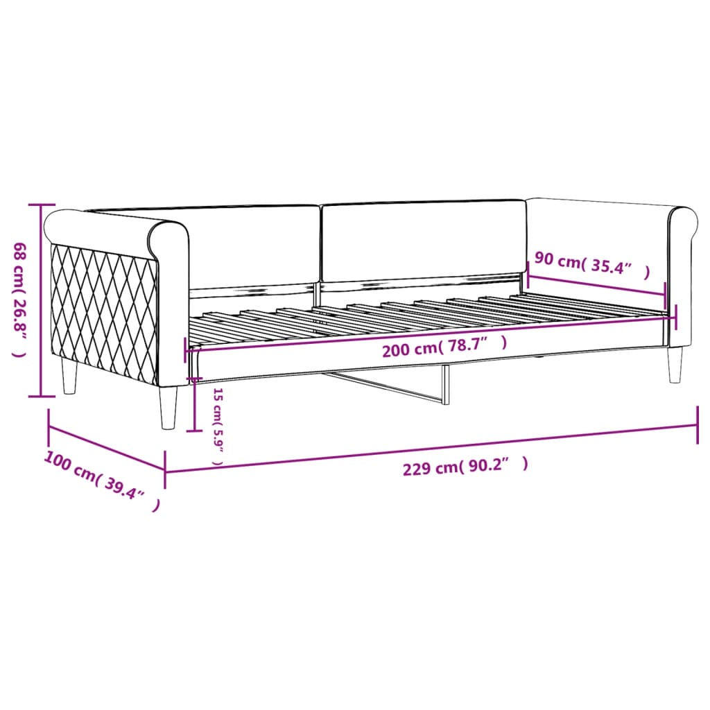 Slaapbank 90X200 Cm Fluweel Lichtgrijs zonder matras