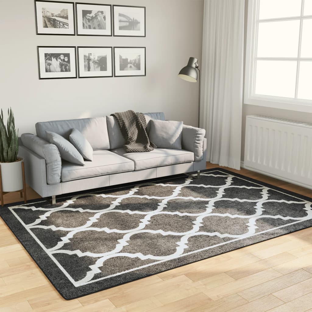 Vloerkleed Wasbaar Anti-Slip 160X230 Cm Zwart En Wit 160 x 230 cm Zwart en donkergrijs