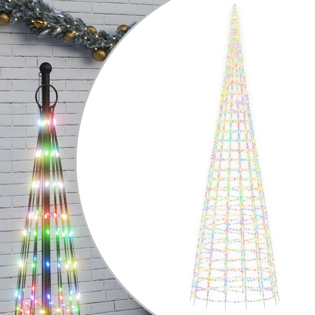 LED-kerstboom aan vlaggenmast 3000 LEDs kleurrijk 800 cm