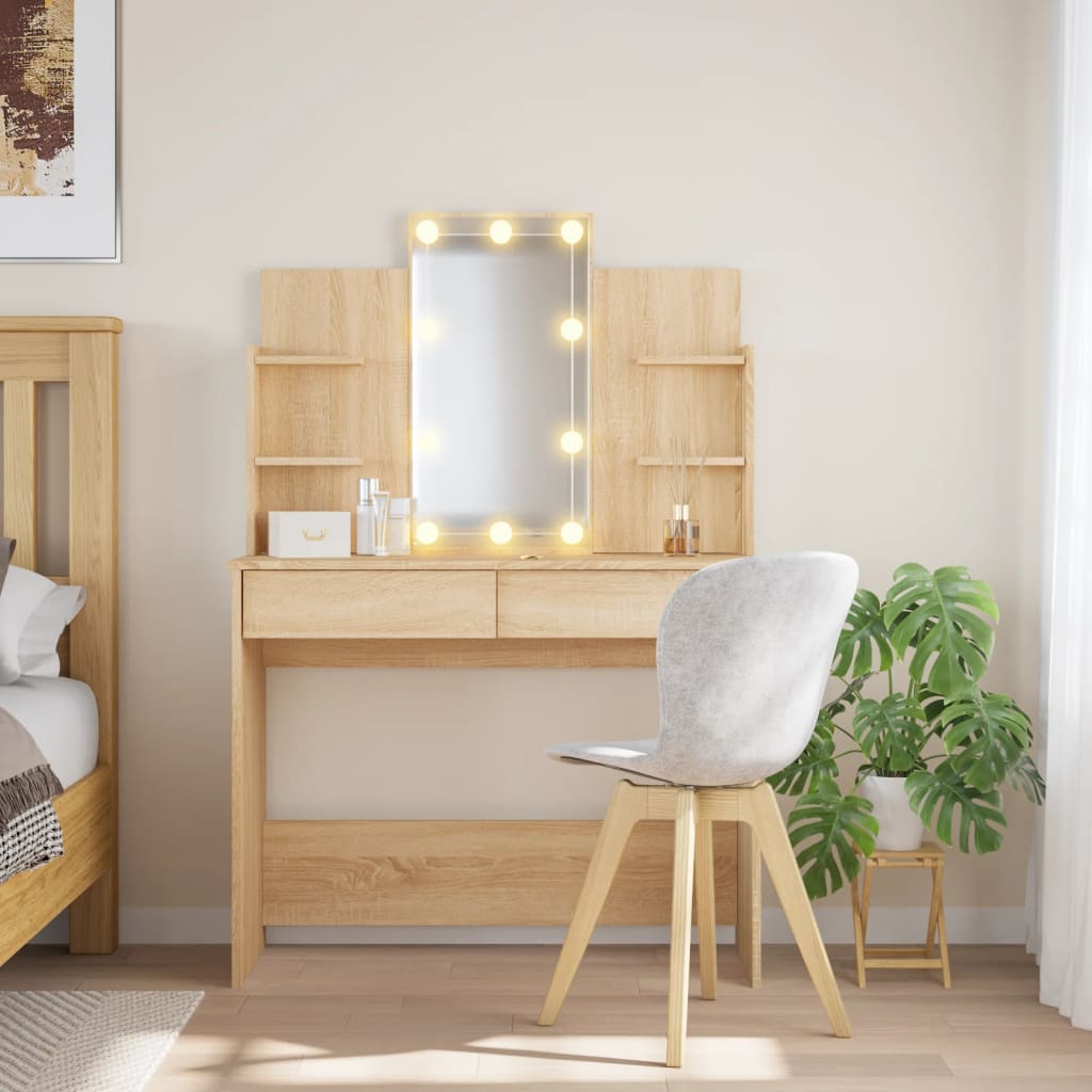 Kaptafel Met Led-Verlichting 96X40X142 Cm Sonoma Eikenkleurig