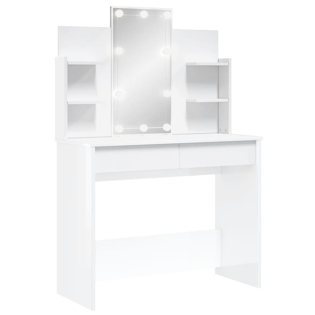 Kaptafel Met Led-Verlichting 96X40X142 Cm Hoogglans Wit