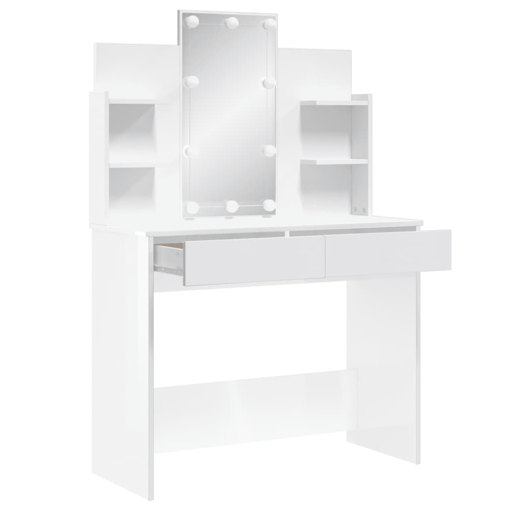 Kaptafel Met Led-Verlichting 96X40X142 Cm Hoogglans Wit