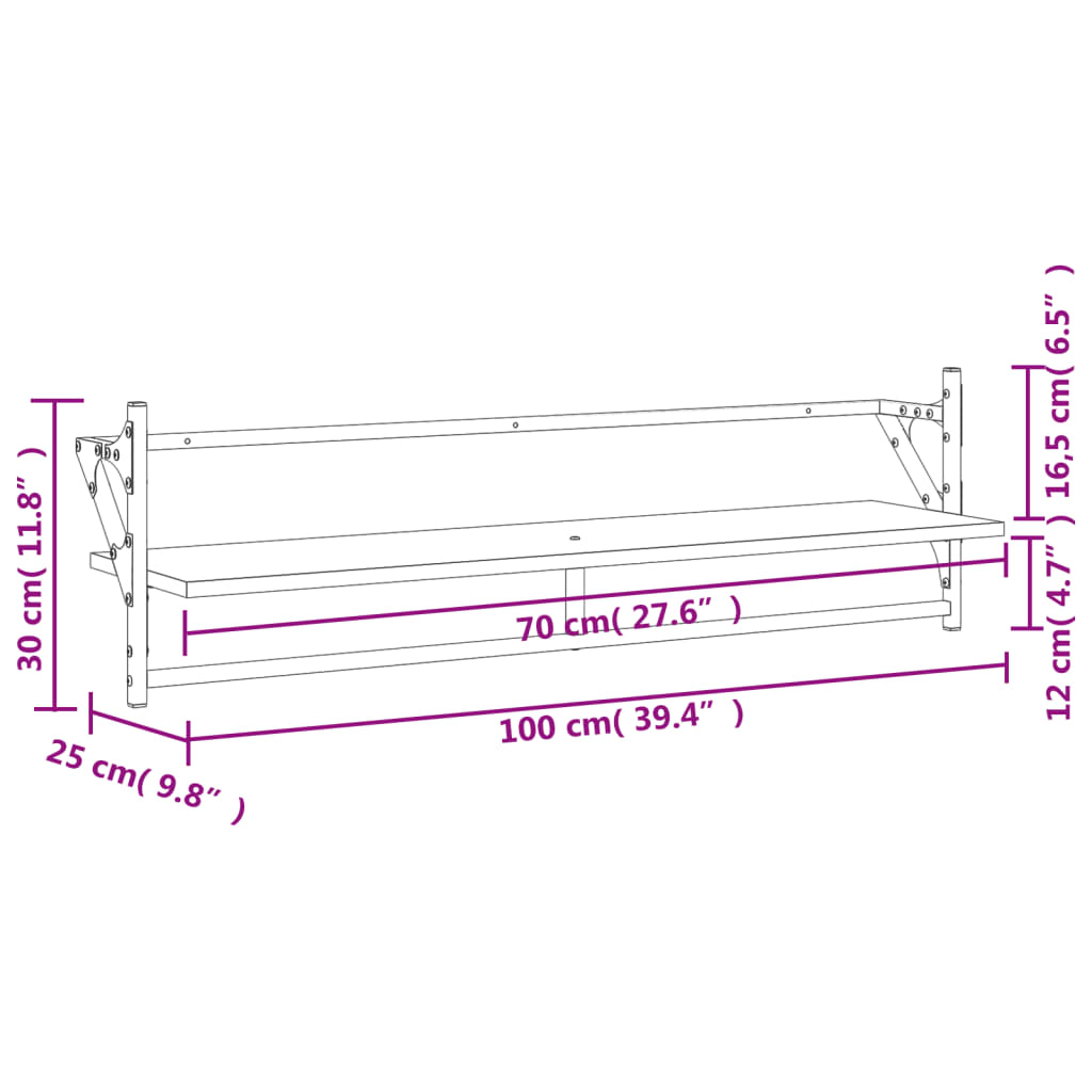 Wandschappen Met Stangen 2 St 100X25X30 Cm Grijs Sonoma Eiken 100 x 25 x 30 cm