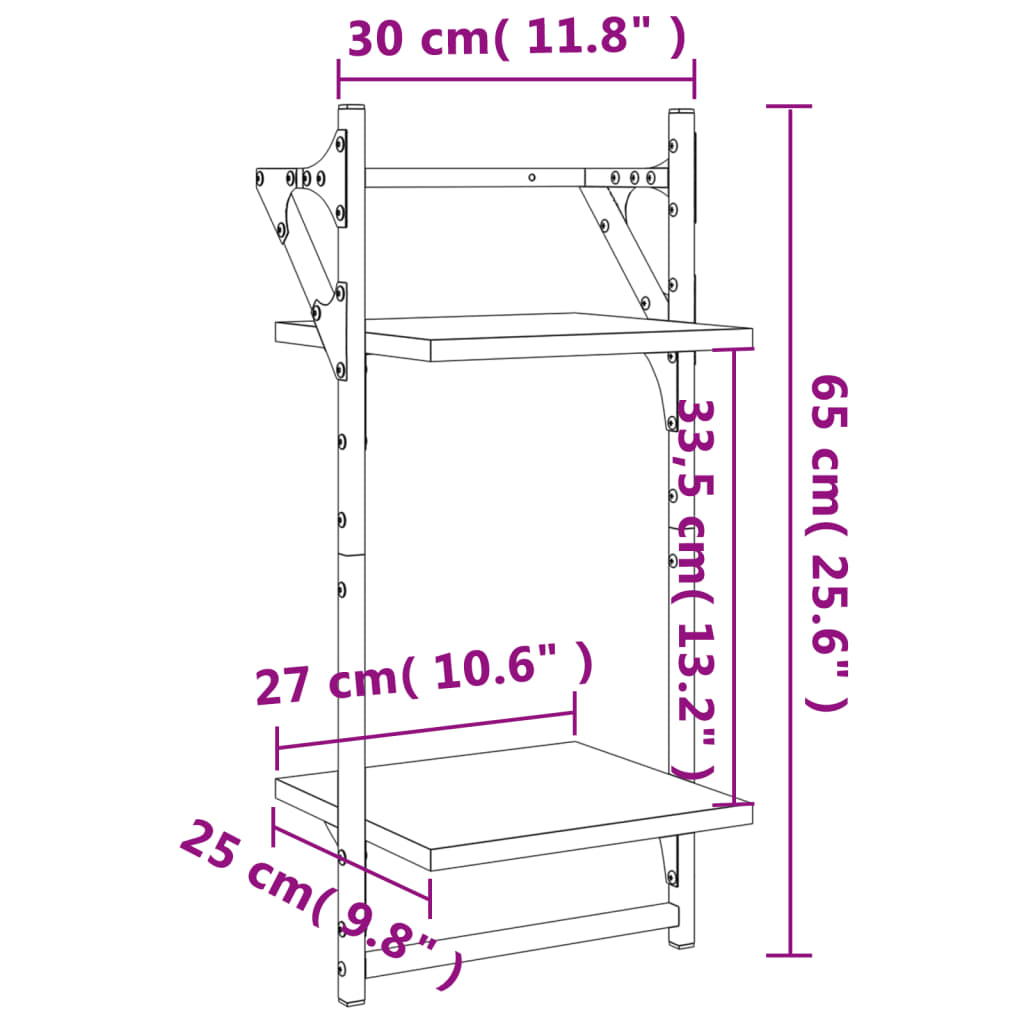 Wandschappen 2-Laags Met Stangen 2 St 30X25X65 Cm Grijs Sonoma 30 x 25 x 65 cm