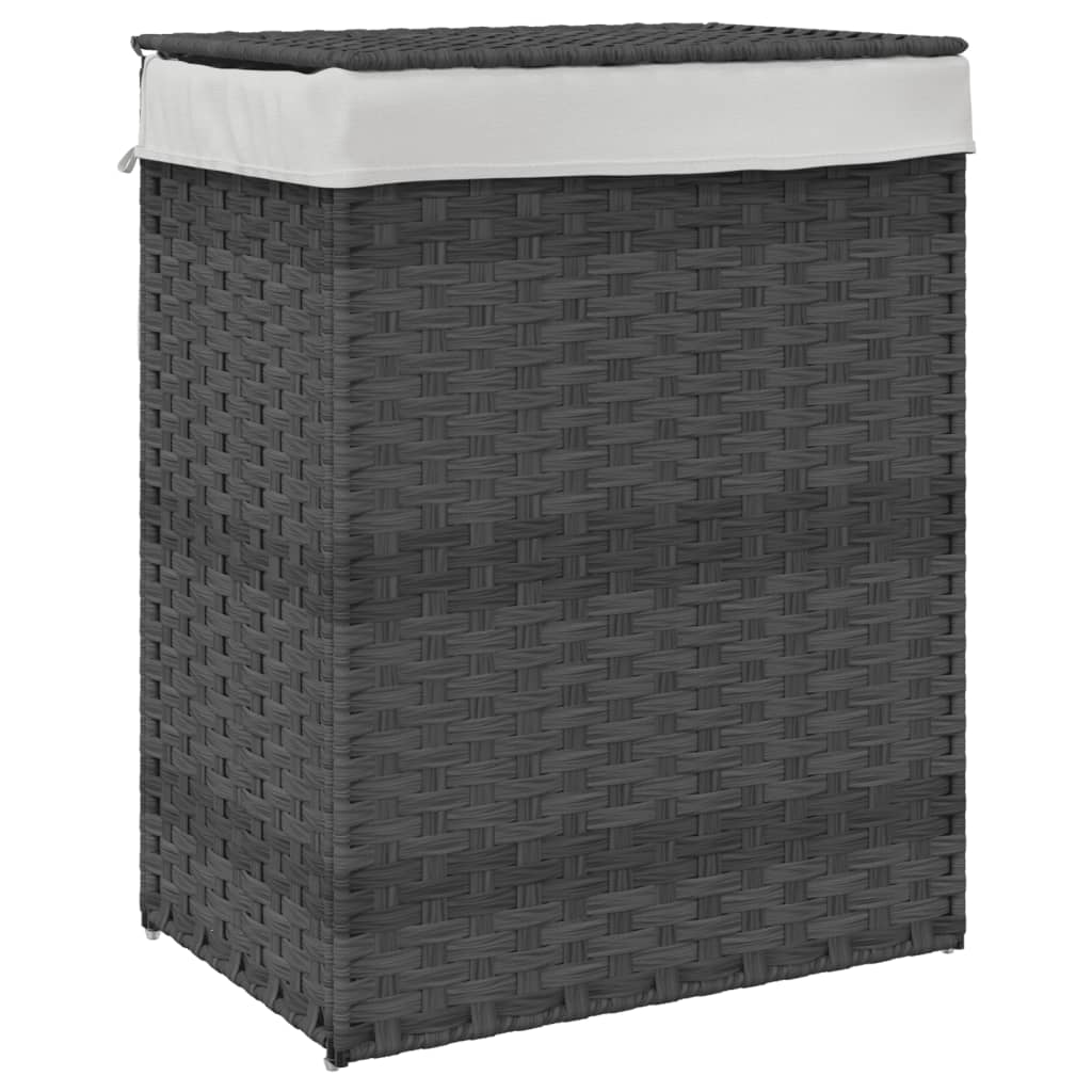 Wasmand met deksel 46x33x60 cm poly rattan grijs