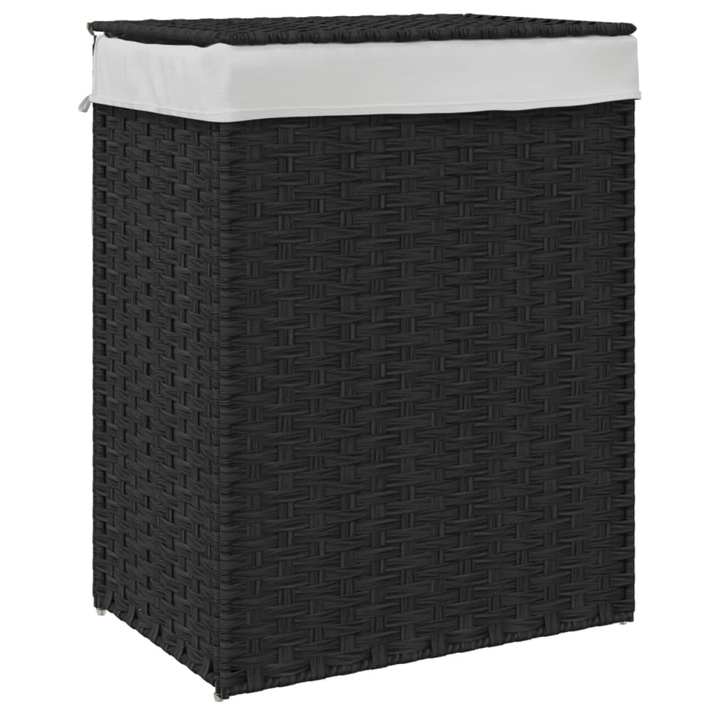 Wasmand met deksel 46x33x60 cm poly rattan zwart