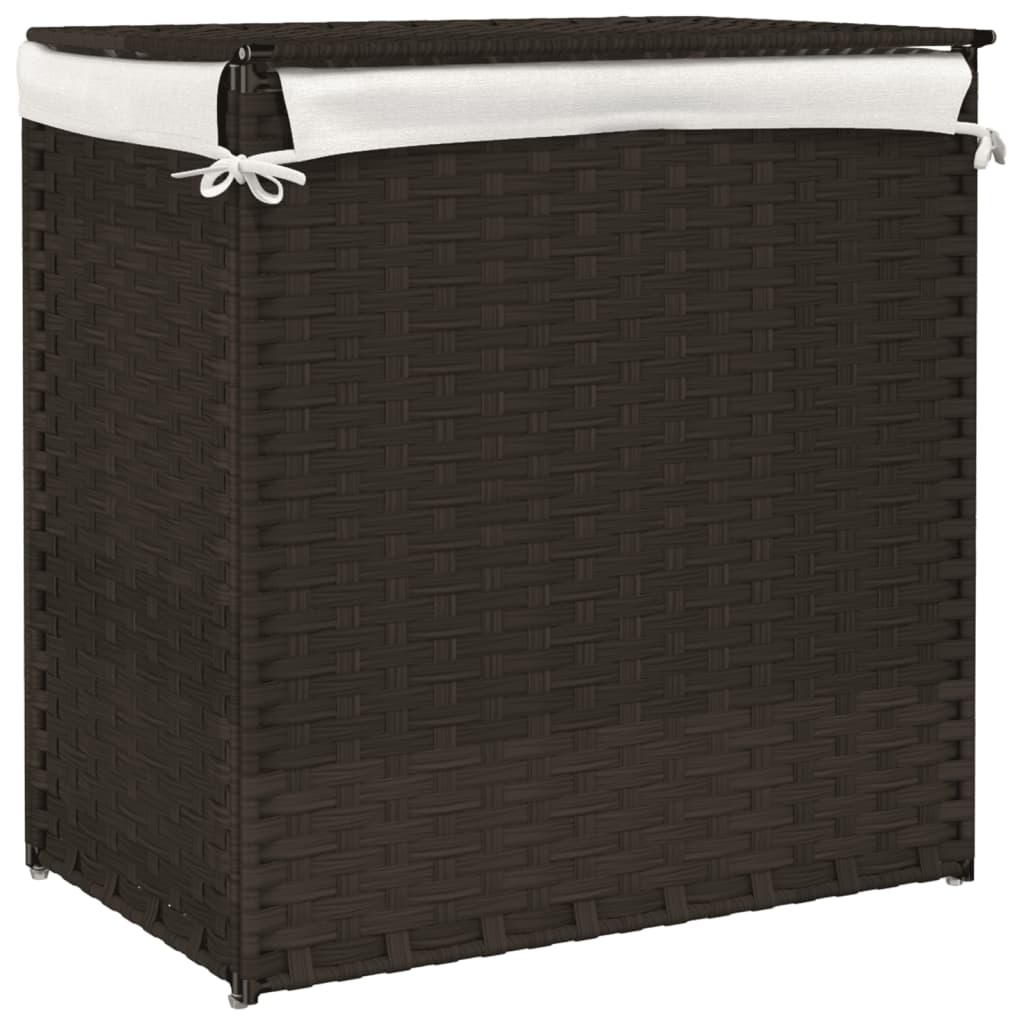 Wasmand met 2 vakken 53x35x57 cm poly rattan donkerbruin