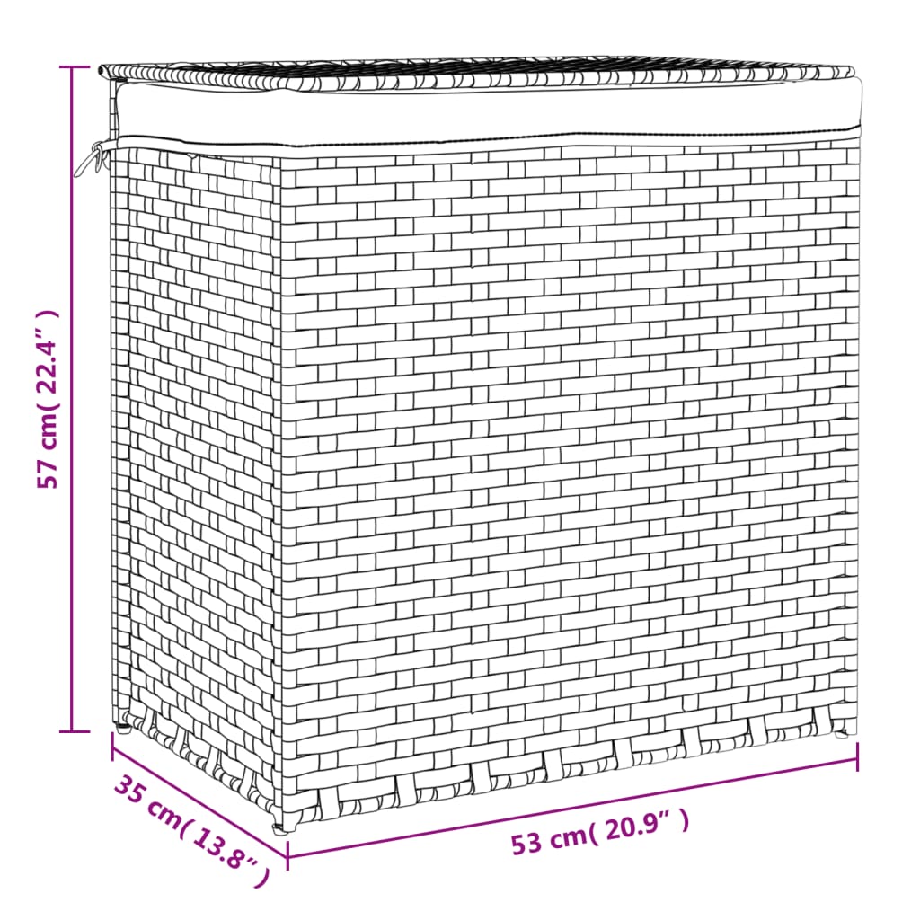 Wasmand met 2 vakken 53x35x57 cm poly rattan donkerbruin