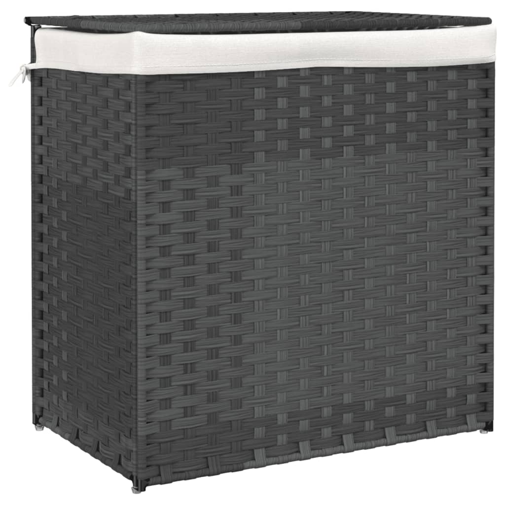 Wasmand met 2 vakken 53x35x57 cm poly rattan grijs