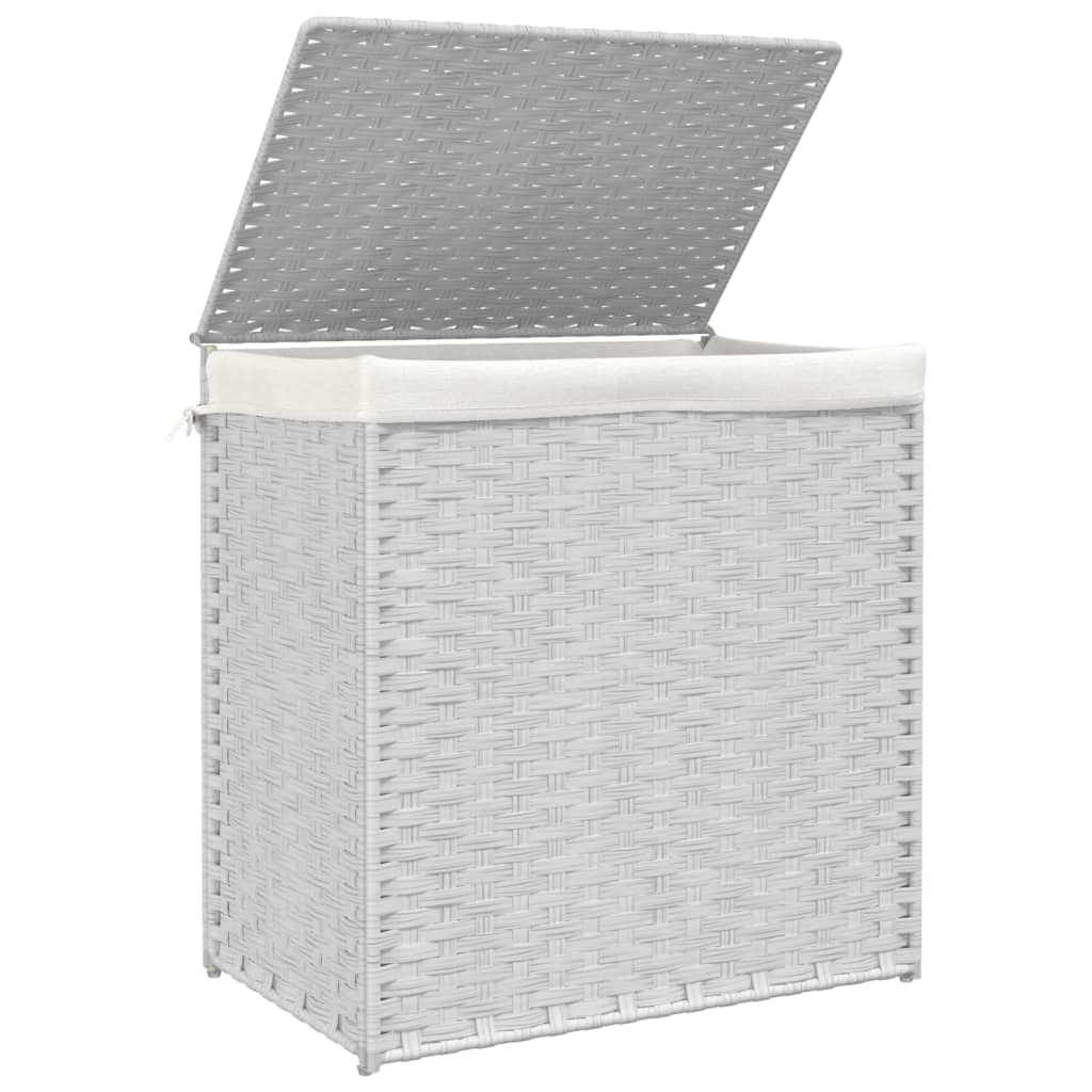 Wasmand met 2 vakken 53x35x57 cm poly rattan wit