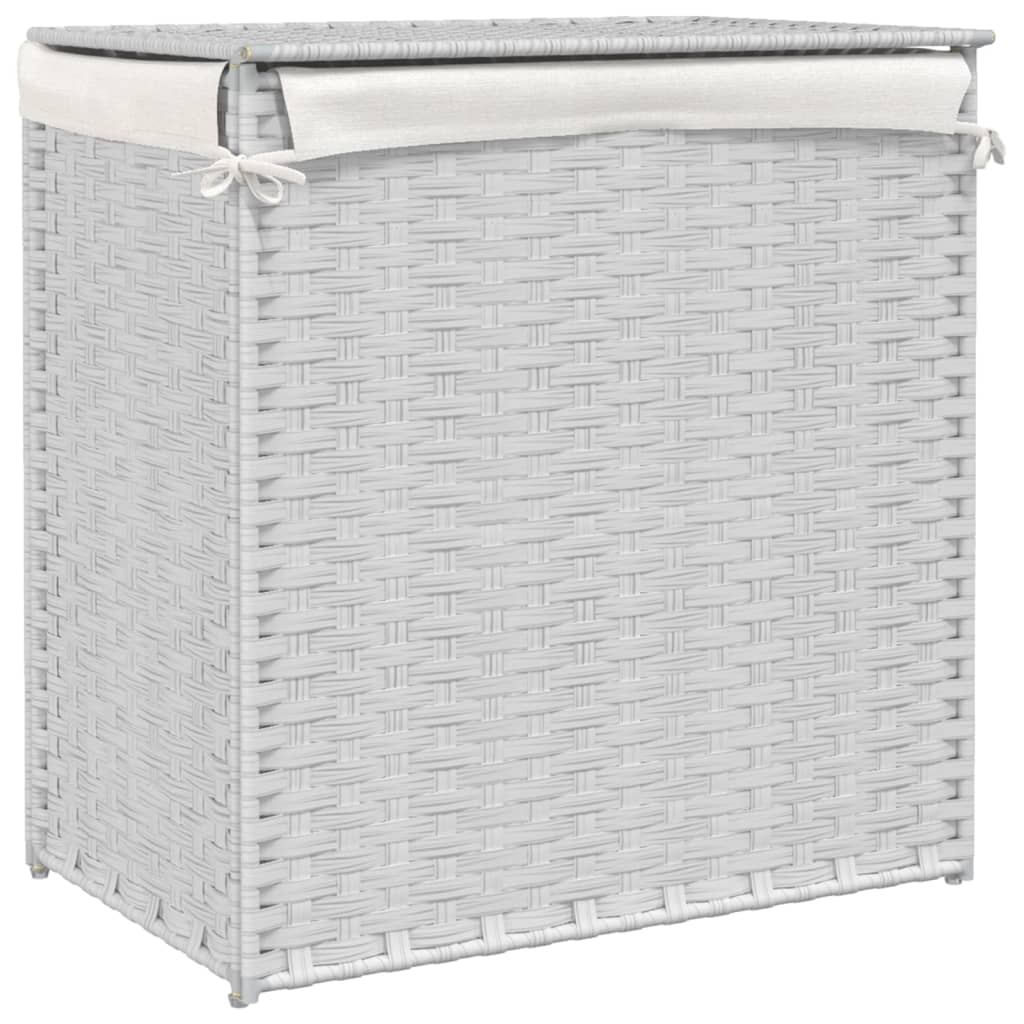 Wasmand met 2 vakken 53x35x57 cm poly rattan wit