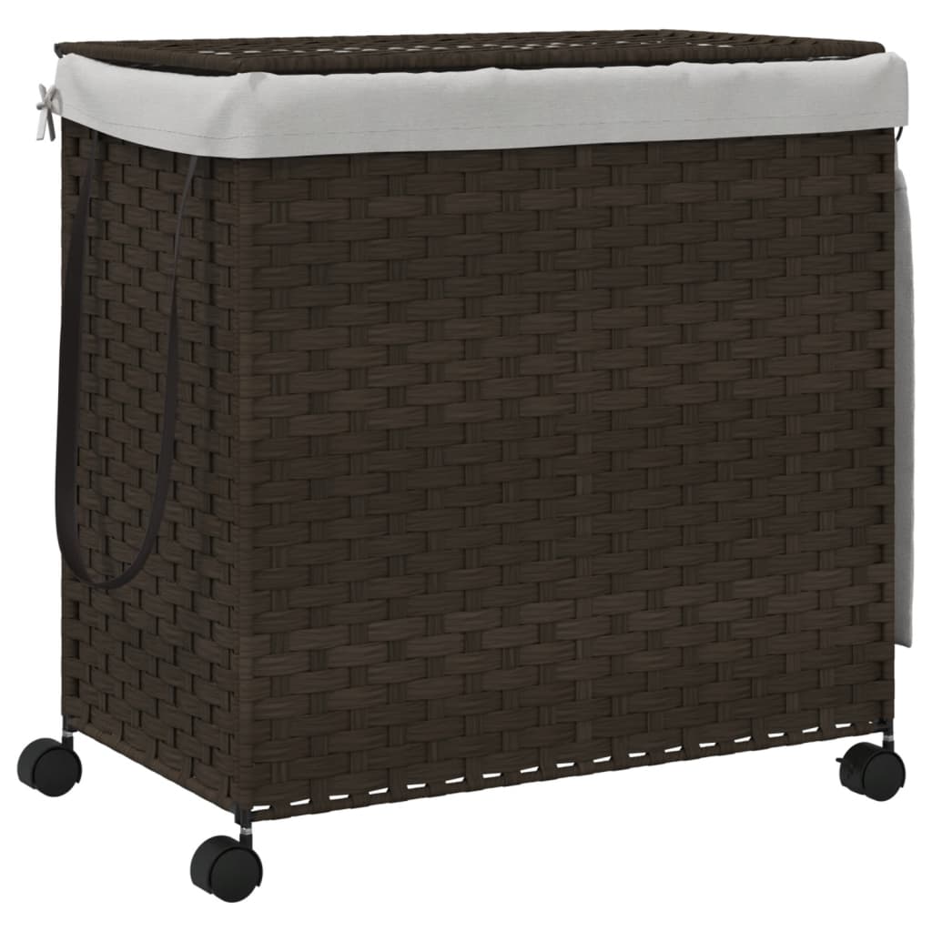 Wasmand op wielen 60x35x60,5 cm rattan donkerbruin