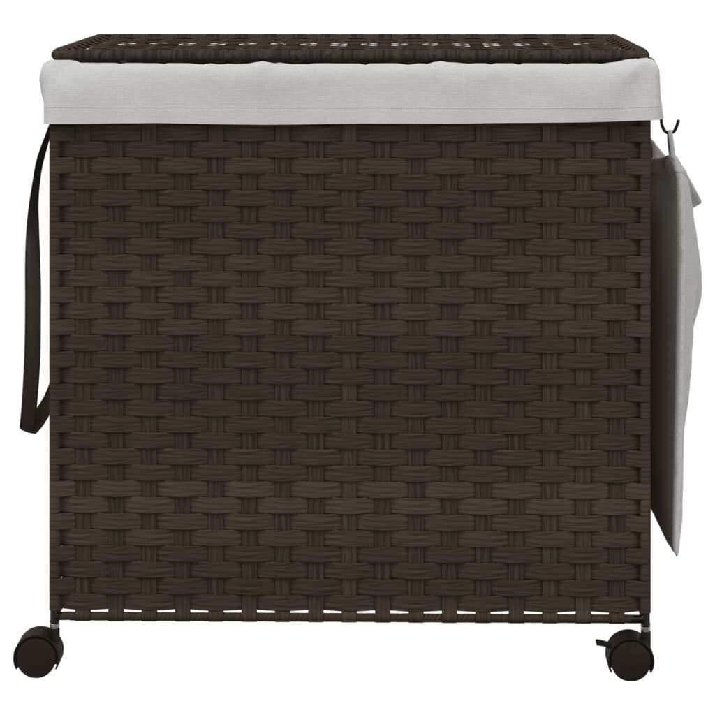 Wasmand op wielen 60x35x60,5 cm rattan donkerbruin