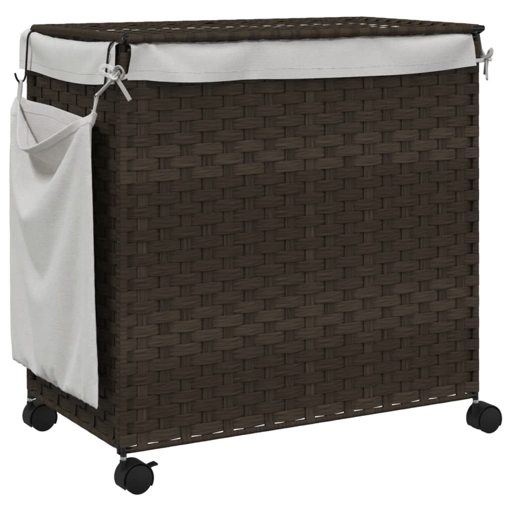 Wasmand op wielen 60x35x60,5 cm rattan donkerbruin