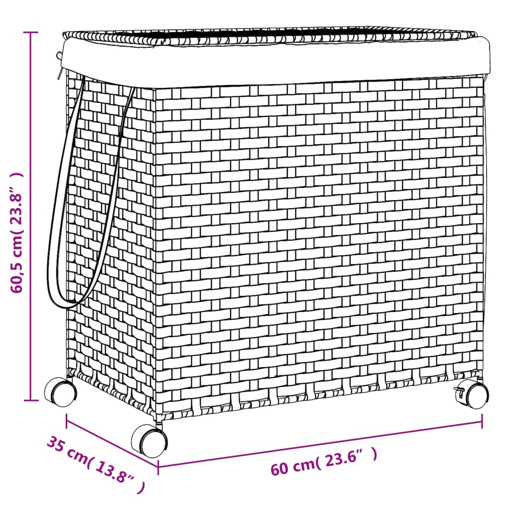 Wasmand op wielen 60x35x60,5 cm rattan donkerbruin