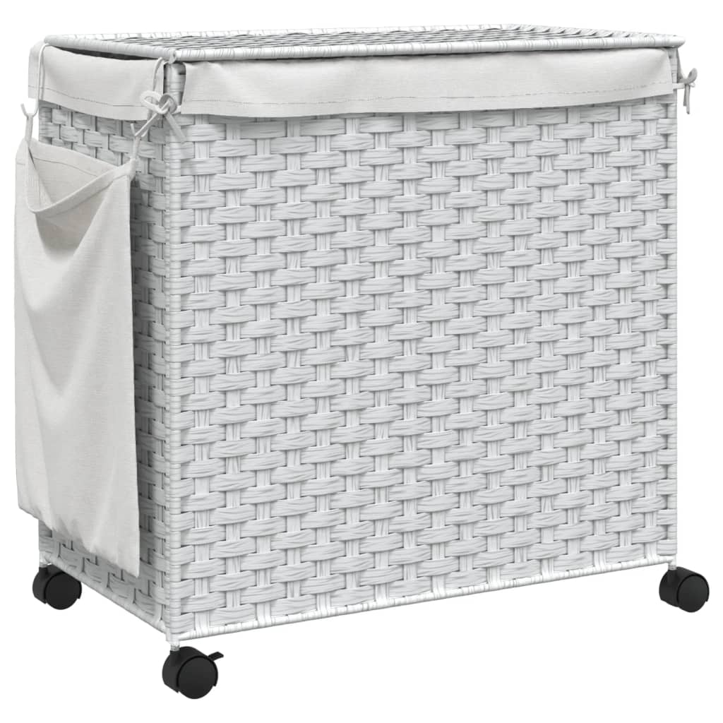 Wasmand op wielen 60x35x60,5 cm rattan wit