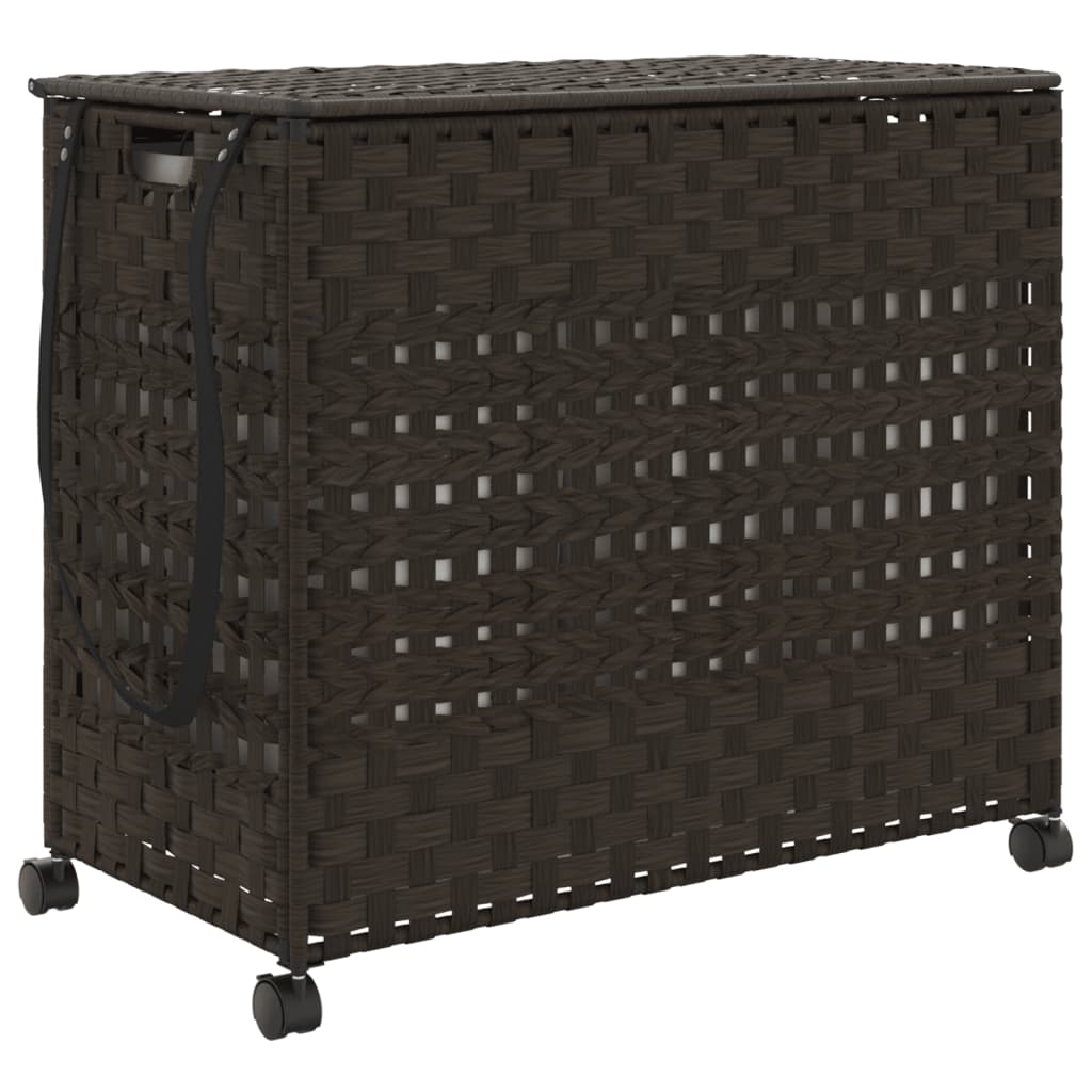 Wasmand op wielen 66x35x60 cm rattan donkerbruin