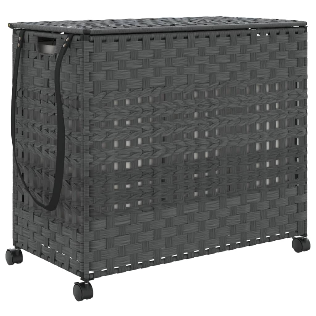 Wasmand op wielen 66x35x60 cm rattan grijs