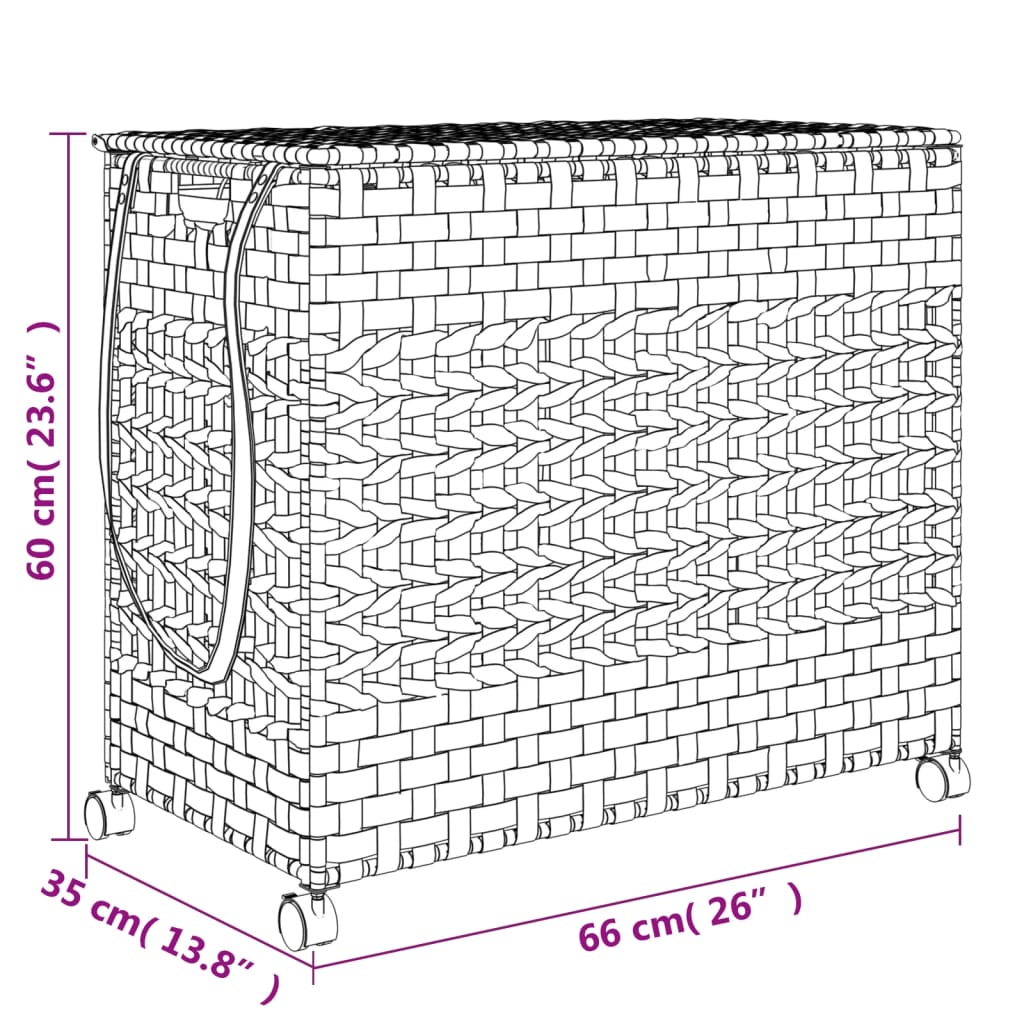 Wasmand op wielen 66x35x60 cm rattan grijs