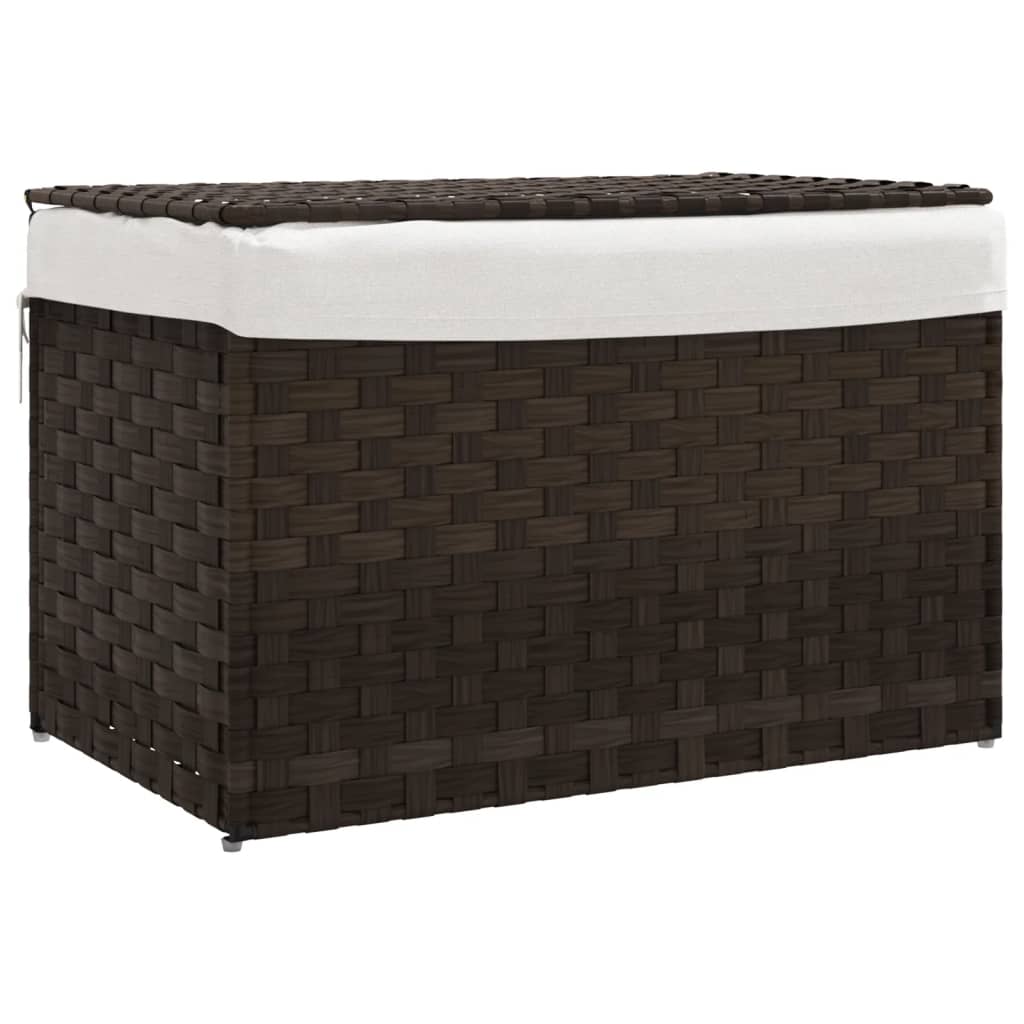 Wasmand met deksel 55,5x35x34 cm poly rattan donkerbruin