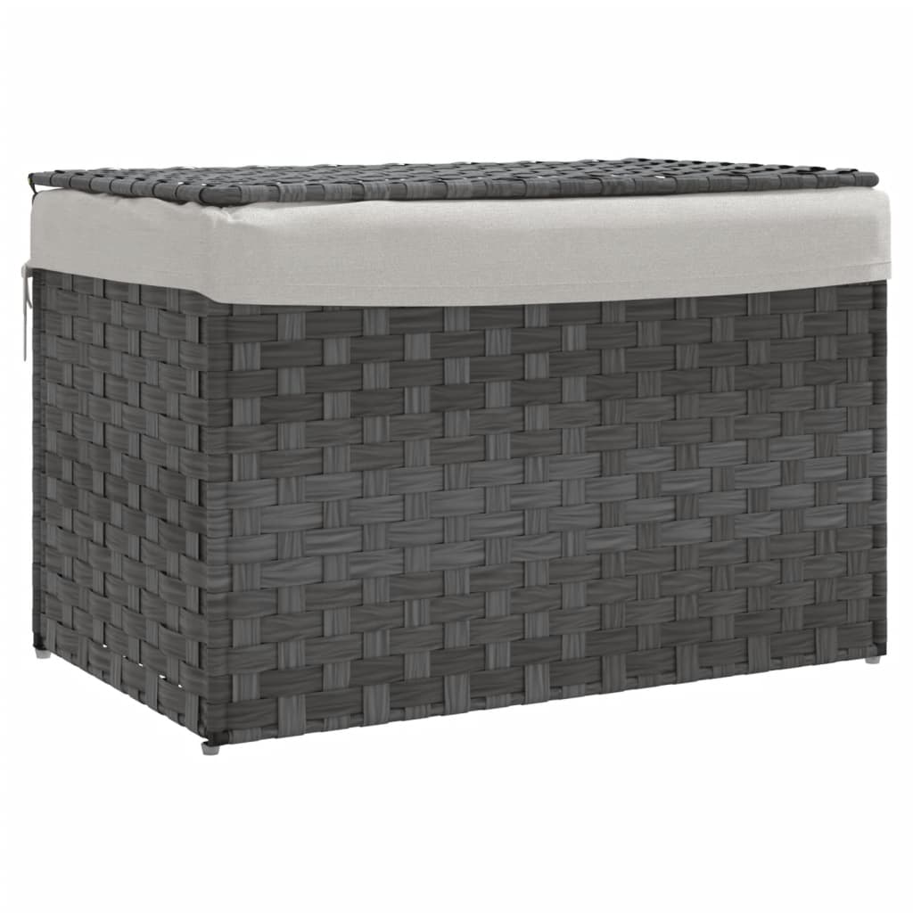 Wasmand met deksel 55,5x35x34 cm poly rattan grijs