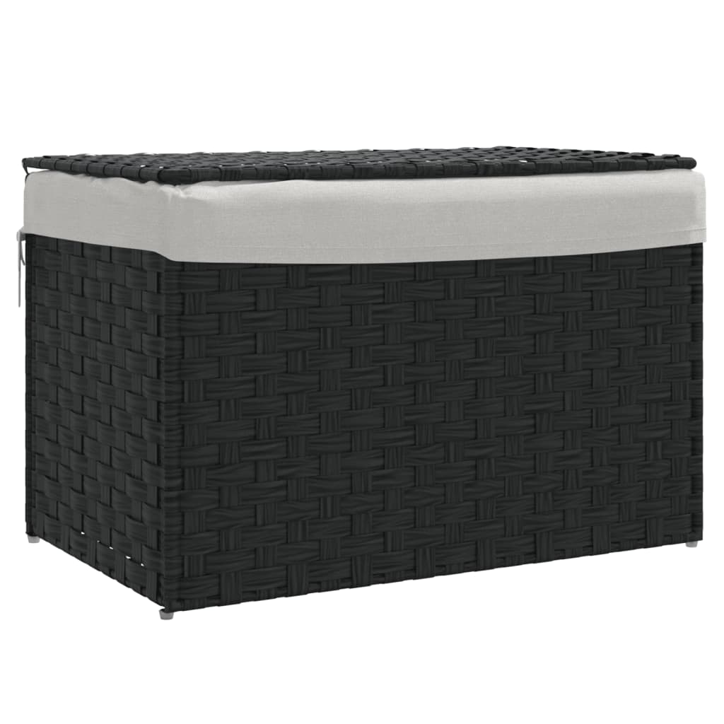 Wasmand met deksel 55,5x35x34 cm poly rattan zwart