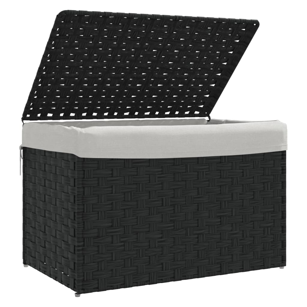 Wasmand met deksel 55,5x35x34 cm poly rattan zwart