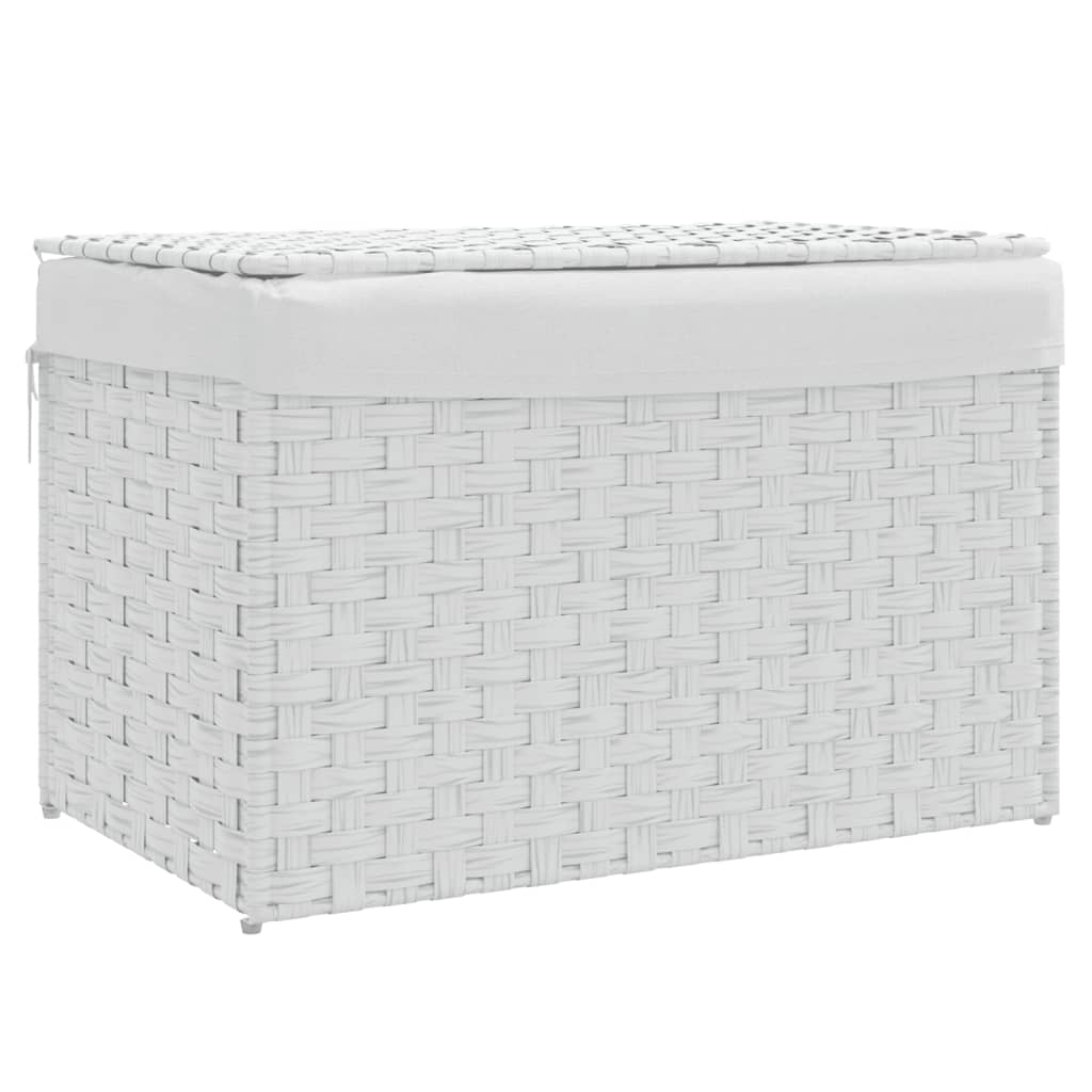 Wasmand met deksel 55,5x35x34 cm poly rattan wit