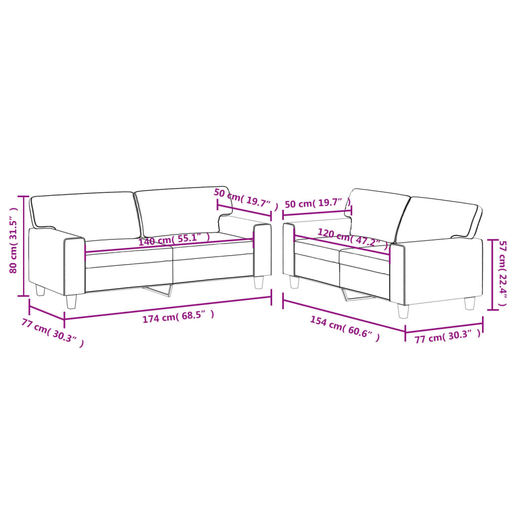 2-delige Loungeset kunstleer crèmekleurig