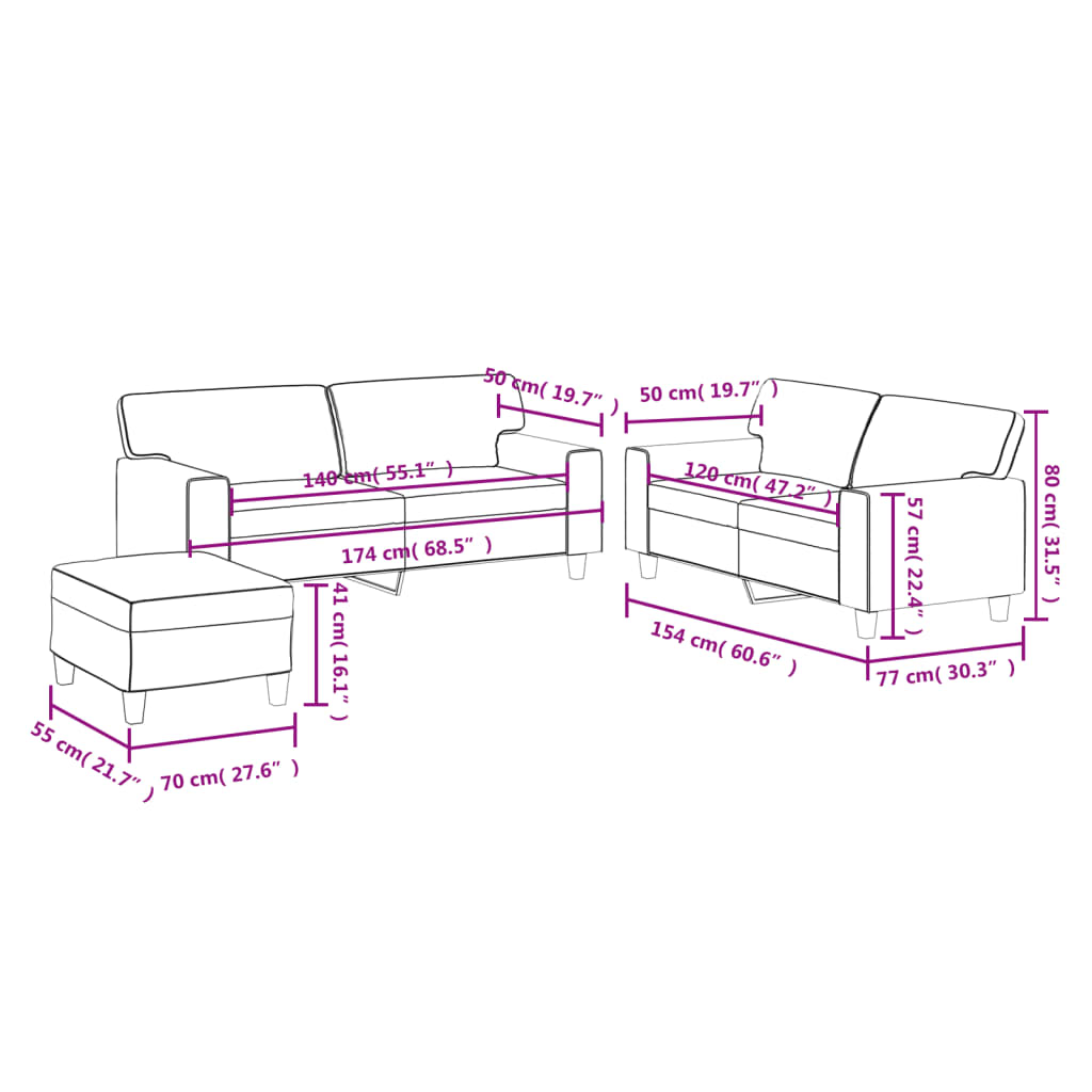 3-delige Loungeset kunstleer crèmekleurig