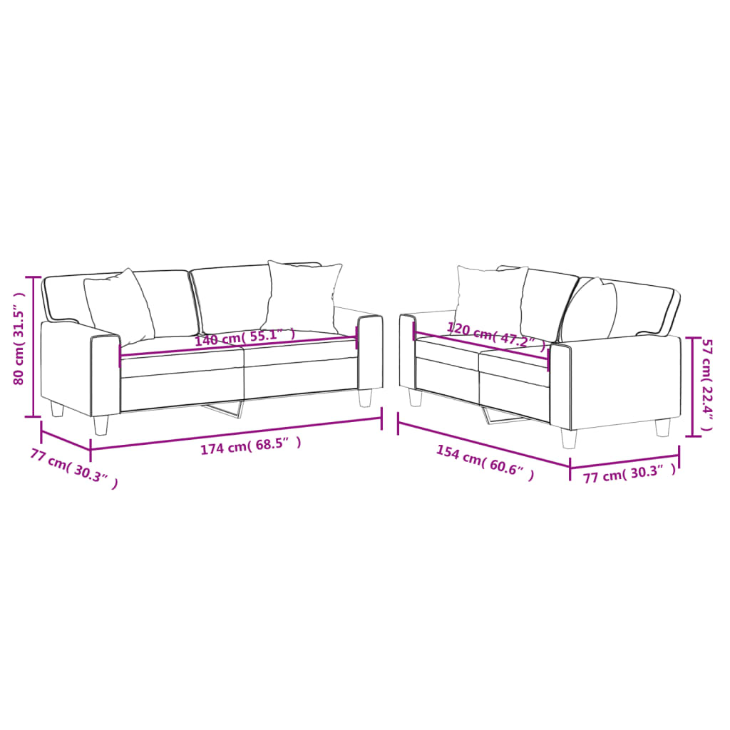 2-delige Loungeset met kussens kunstleer cappuccinokleurig