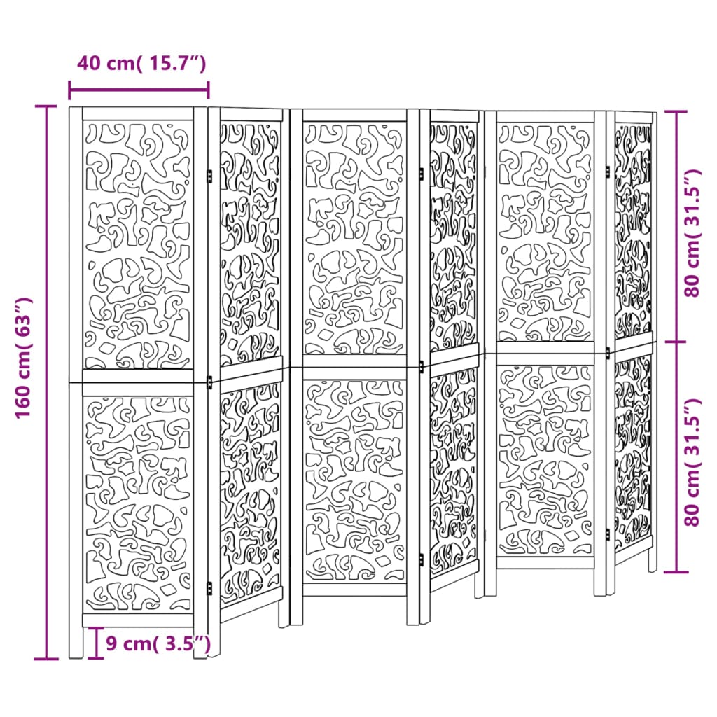 Kamerscherm met 6 panelen massief paulowniahout zwart