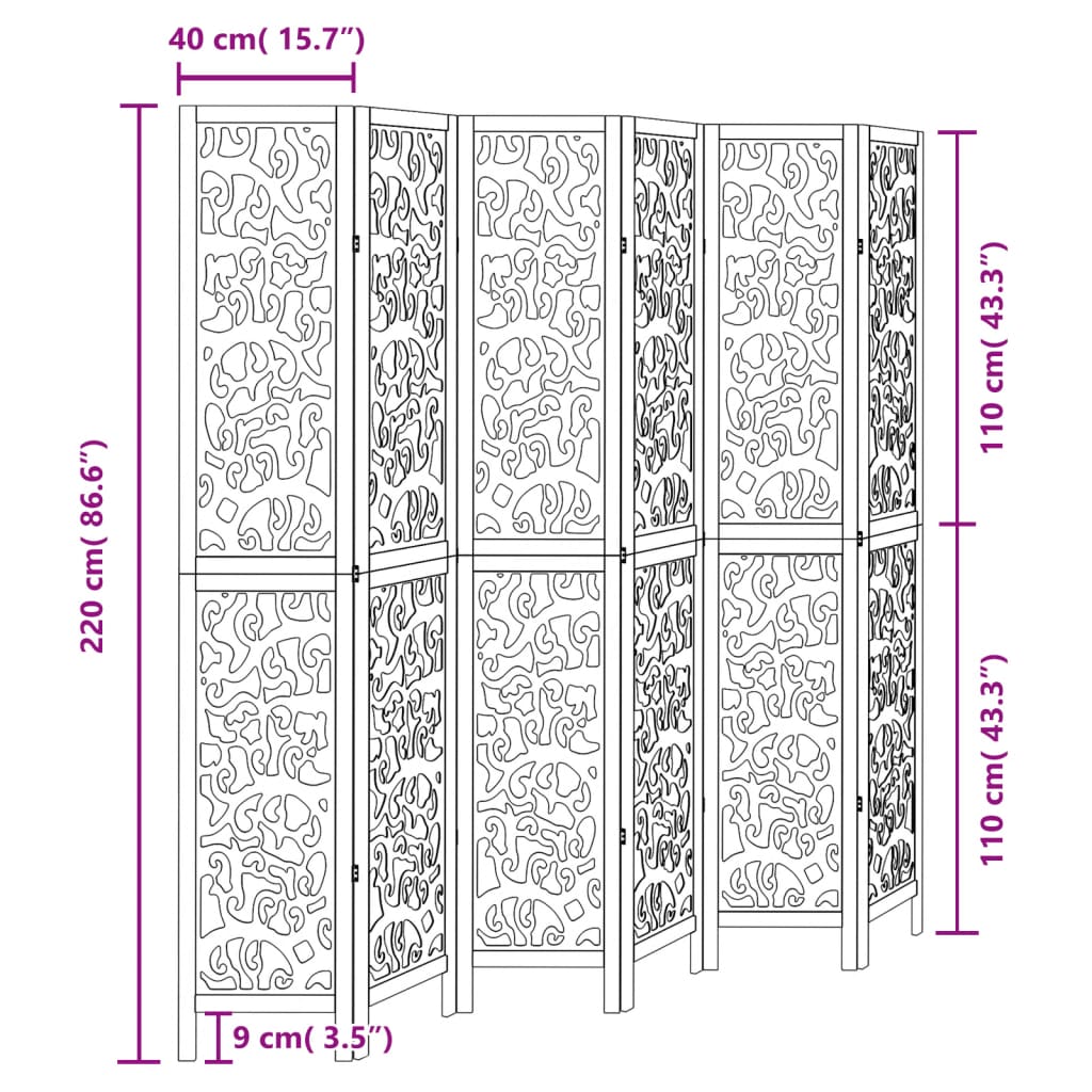 Kamerscherm met 6 panelen massief paulowniahout zwart