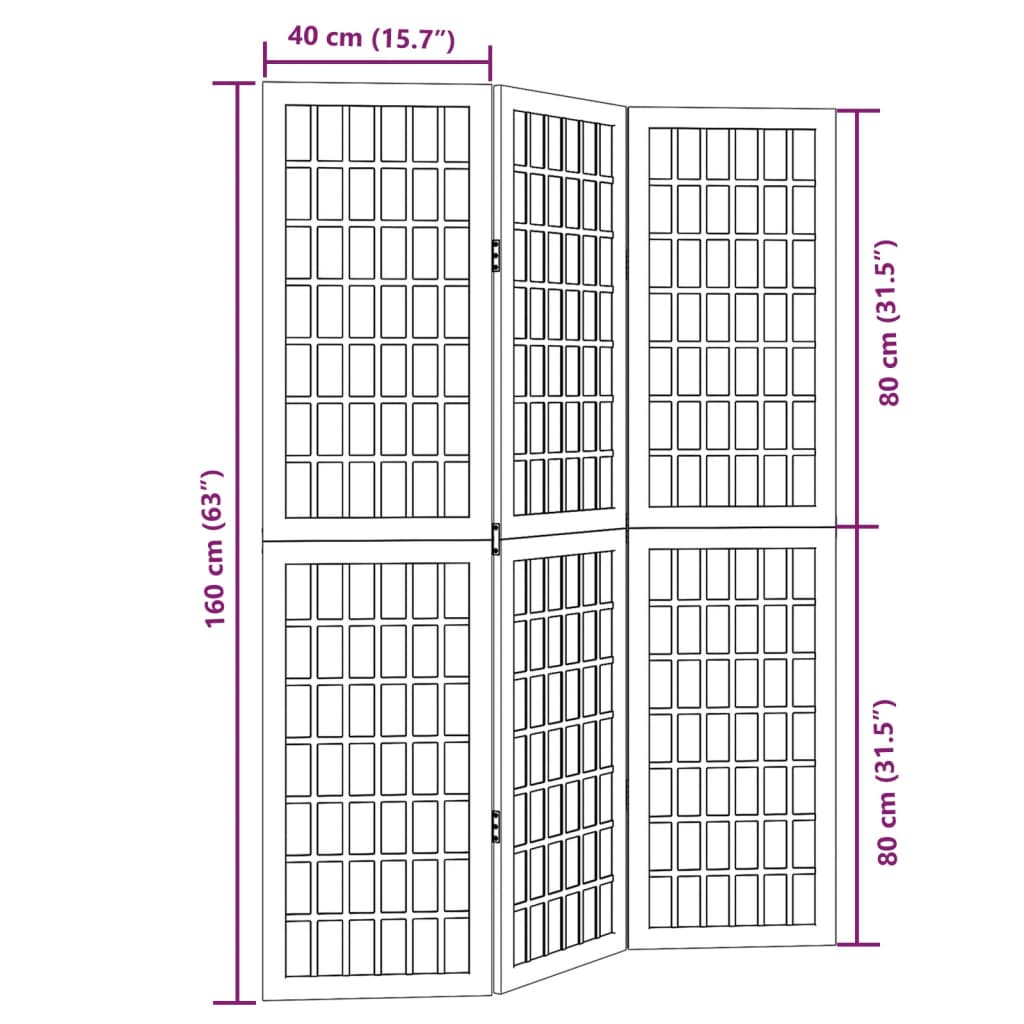 Kamerscherm met 3 panelen massief paulowniahout zwart