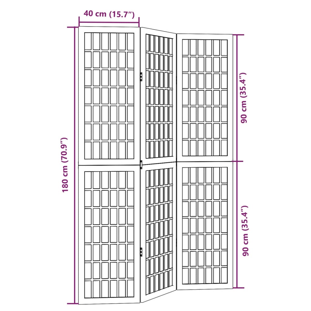 Kamerscherm met 3 panelen massief paulowniahout zwart