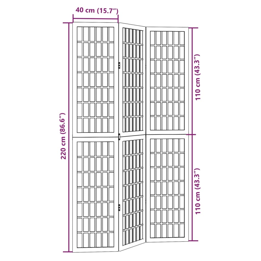 Kamerscherm met 3 panelen massief paulowniahout zwart