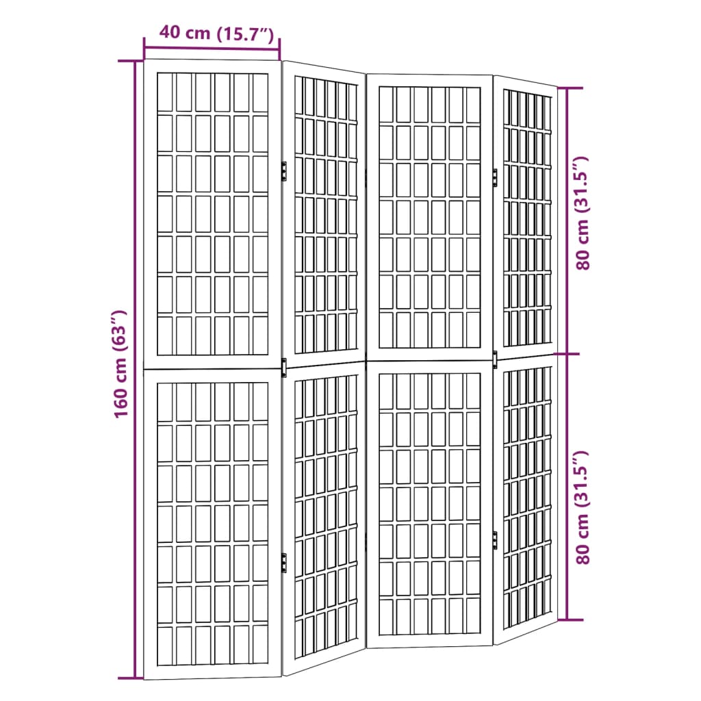 Kamerscherm met 4 panelen massief paulowniahout zwart