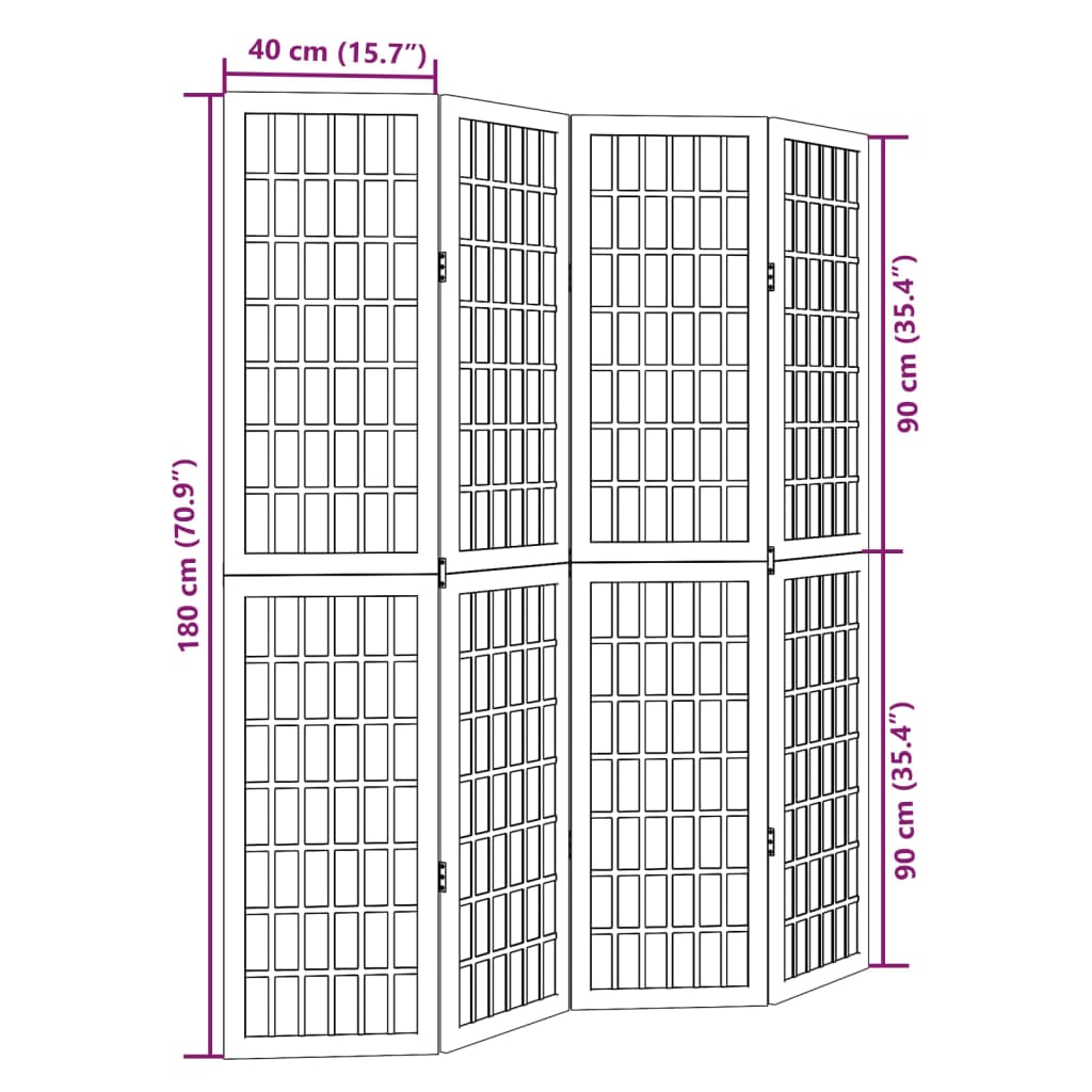 Kamerscherm met 4 panelen massief paulowniahout zwart