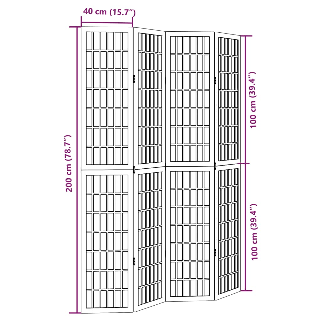 Kamerscherm met 4 panelen massief paulowniahout zwart