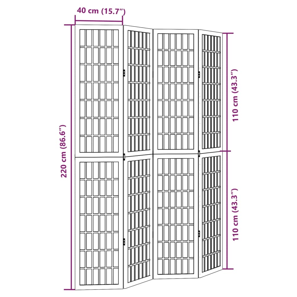 Kamerscherm met 4 panelen massief paulowniahout zwart