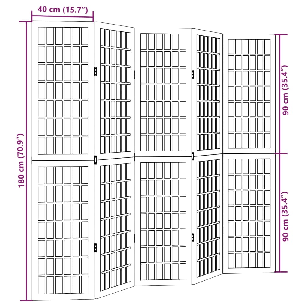 Kamerscherm met 5 panelen massief paulowniahout zwart