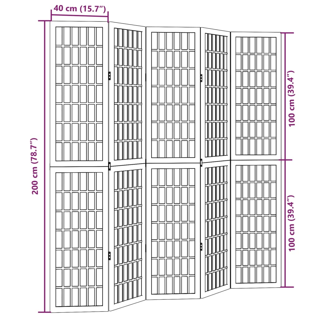 Kamerscherm met 5 panelen massief paulowniahout zwart