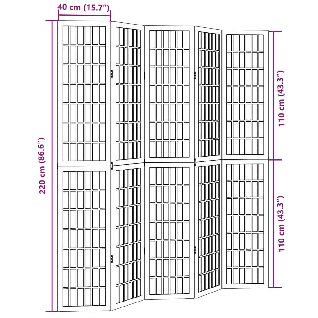 Kamerscherm met 5 panelen massief paulowniahout zwart