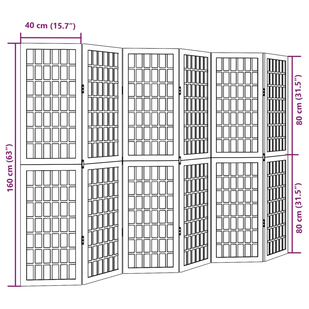 Kamerscherm met 6 panelen massief paulowniahout zwart