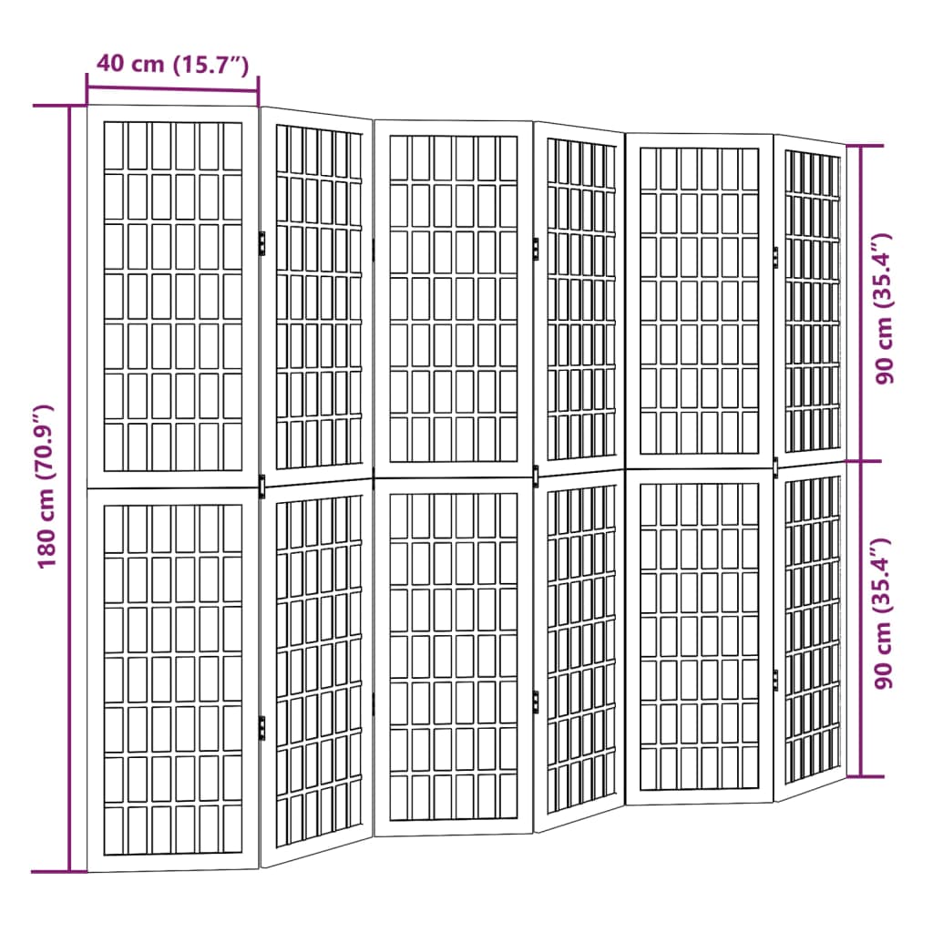 Kamerscherm met 6 panelen massief paulowniahout zwart