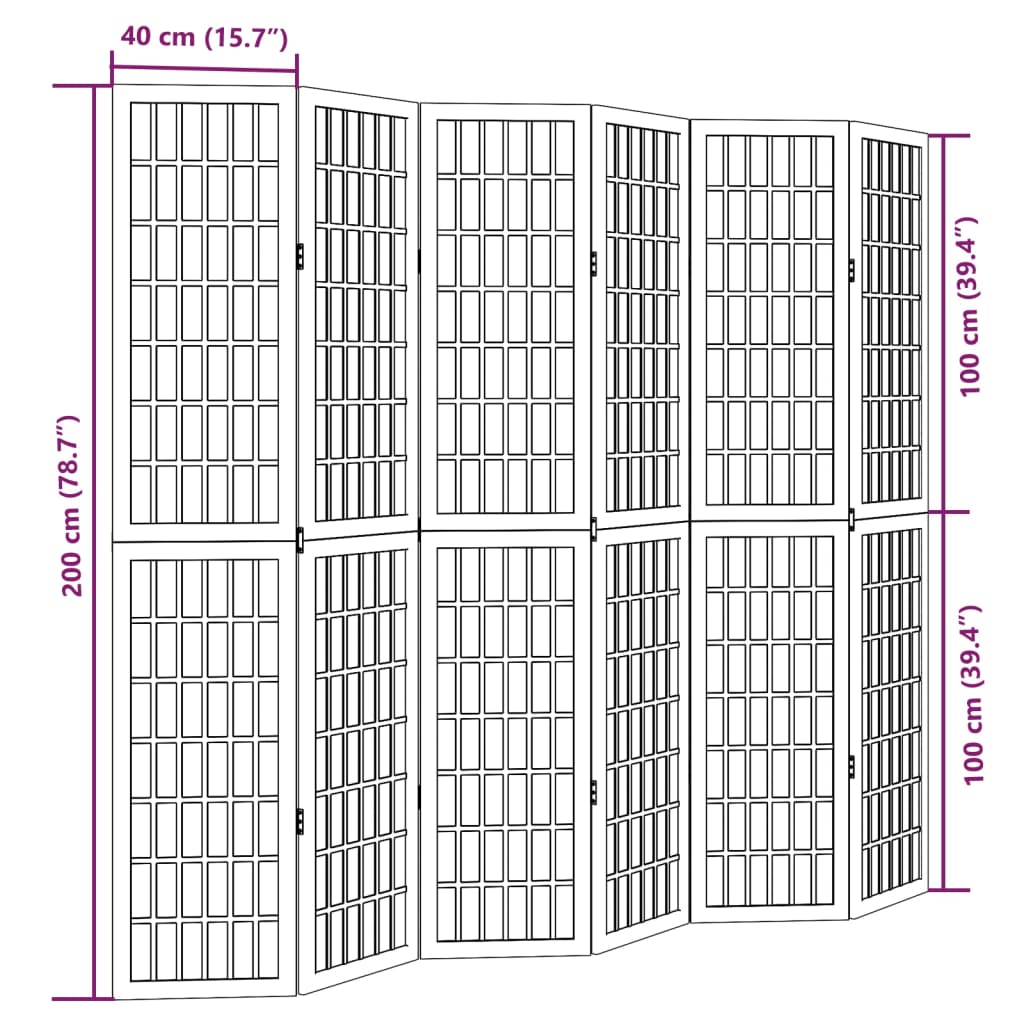 Kamerscherm met 6 panelen massief paulowniahout zwart