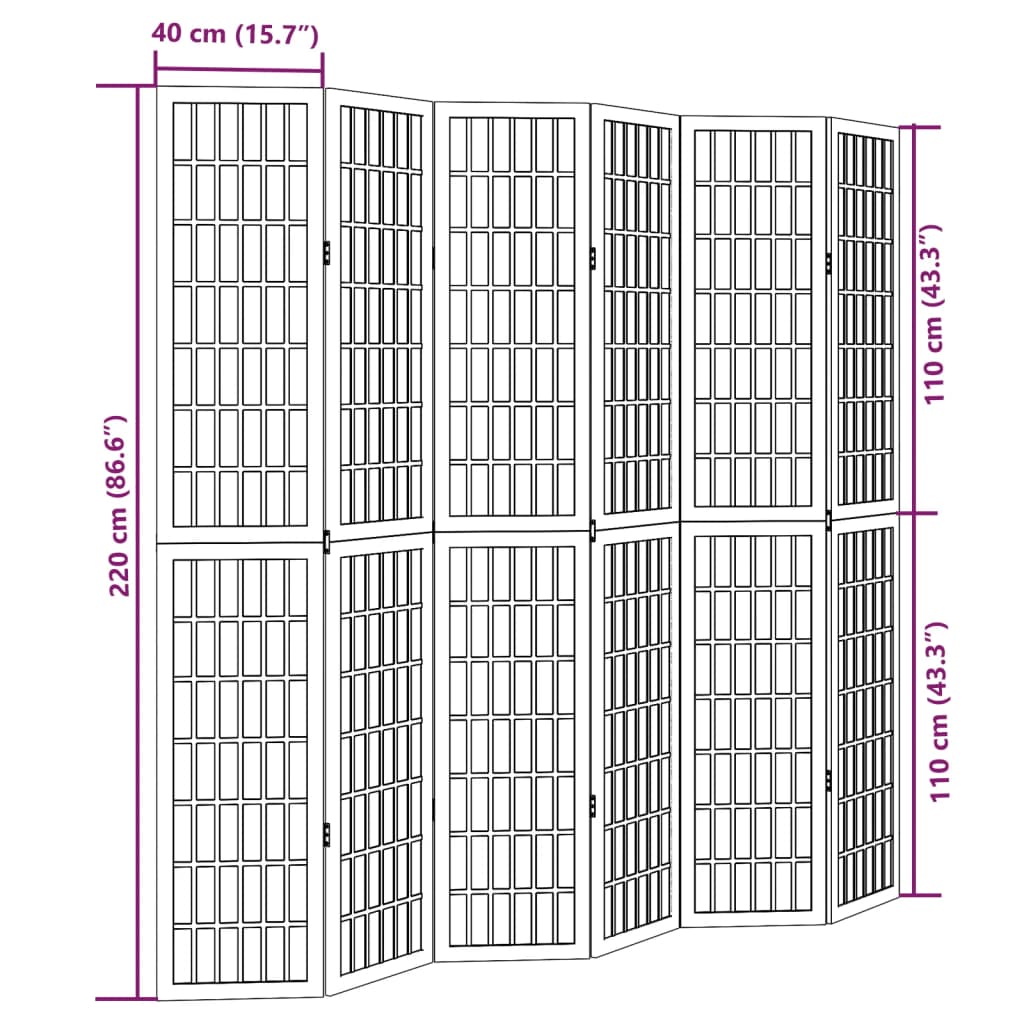 Kamerscherm met 6 panelen massief paulowniahout zwart