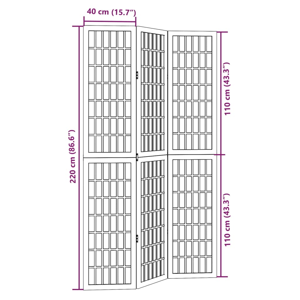 Kamerscherm met 3 panelen massief paulowniahout wit