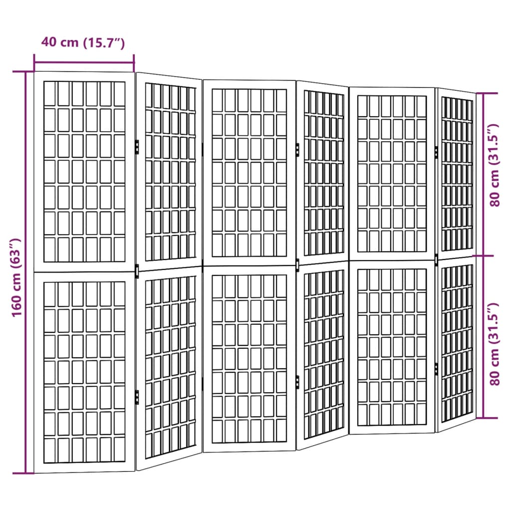 Kamerscherm met 6 panelen massief paulowniahout wit