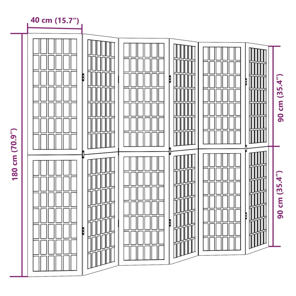 Kamerscherm met 6 panelen massief paulowniahout wit